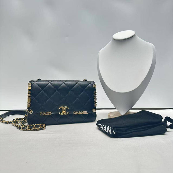 Chanel/CC Enamel Strass Mini Paris Monaco Quilted Flap Black CPU0227