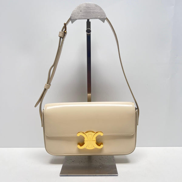 【TikTok Livestream】Celine Triomphe East West Flap Beige Shoulder Bag GIA0223