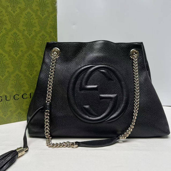 【TikTok Livestream】Gucci/GG Calfskin Soho Medium Chain Black Shoulder Bag
