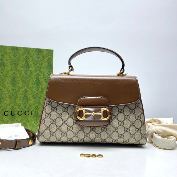 【TikTok Livestream】Gucci/GG Horsebit 1955 Medium Top Handle Beige/Ebony