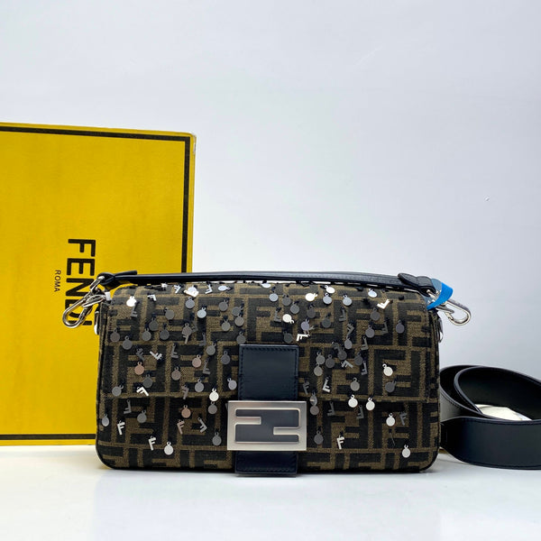 【TikTok Livestream】Fendi Canvas Baguette Sequin-embellished Medium