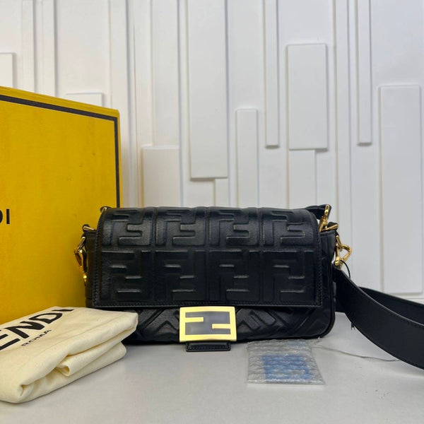 【TikTok Livestream】Fendi Baguette FF Embossed Medium Black