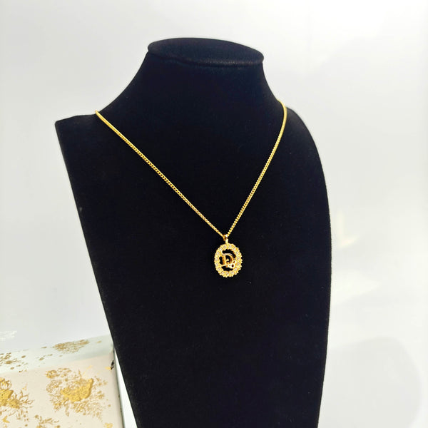 【Jewelry】Dior/CD Vintage Oval Pendant Oblique Logo Necklace Gold