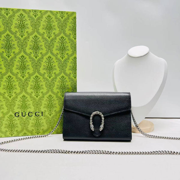 【TikTok Livestream】Gucci/GG Calfskin Dionysus WOC Flap Crystal Black