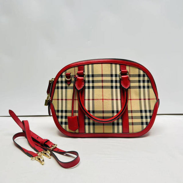 【TikTok Livestream】Burberry Canvas Orchard Small Horseferry Check Beige/Red