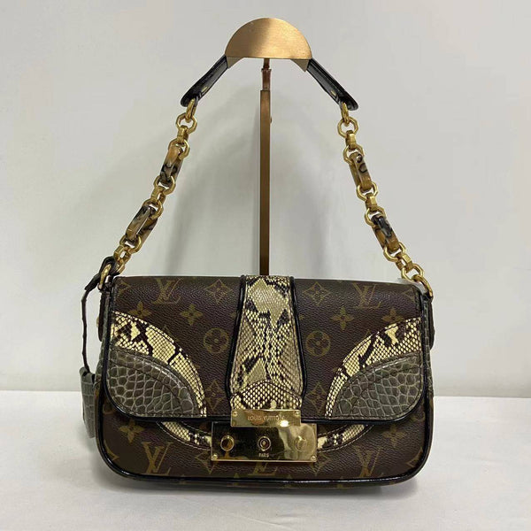 【TikTok Livestream】Louis Vuitton/LV Monogramissime Pochette Coated Canvas/Python Monogram Croco Embossed Limited Edition Shoulder Bag