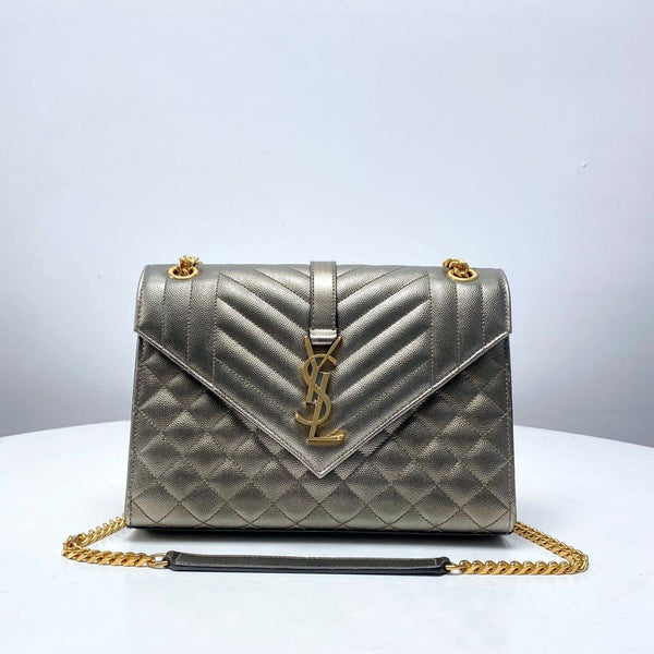 【TikTok Livestream】Saint Laurent/YSL Triquilt Textured Mixed Medium Metallic Piombo CPU0426