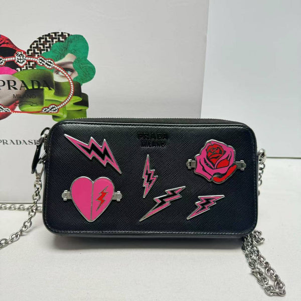 【TikTok Livestream】Prada Monochrome Double Zip Pin Embellished WOC Black CPU0310