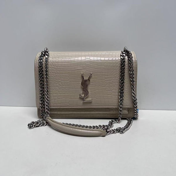 【TikTok Livestream】Saint Laurent/YSL Sunset Medium Croco Embossed Grey CPU0417