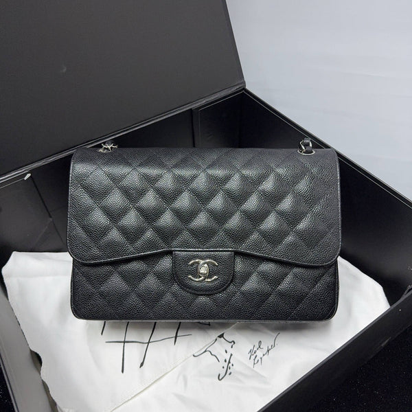 Chanel/CC CF Double Flap Jumbo Black/Silver Shoulder Bag GIA0220