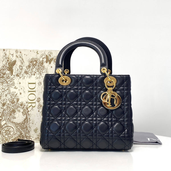 【TikTok Livestream】Dior/CD LadyDior Medium Cannage Quilted Top Handle Black SJP0220