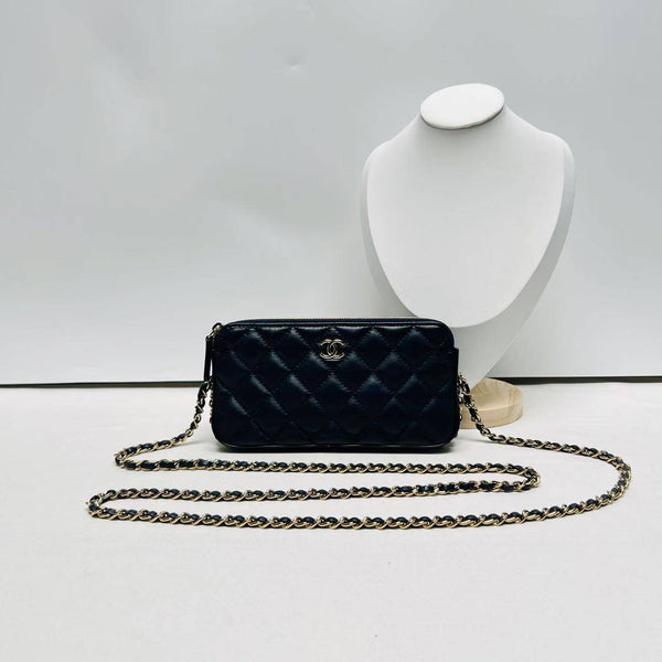 Chanel/CC Small Double Zip Quilted Navy SJP0105