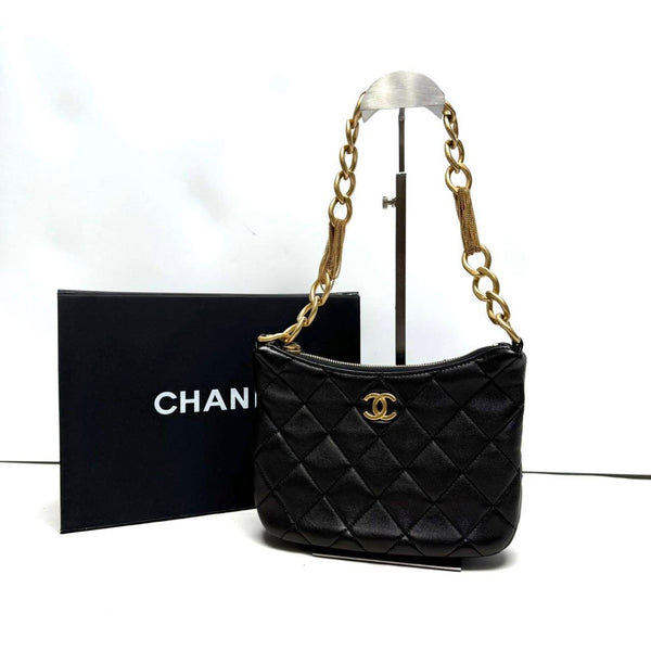 Chanel/CC CC Mixed Chain Link Zip Hobo Quilted Black CPU0216