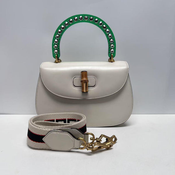 【TikTok Livestream】Gucci/ GG Classic 2 Medium Crystal Top Handle Plexiglass White CPU0517