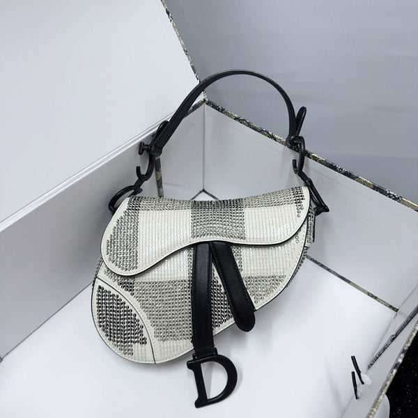 【TikTok Livestream】Dior/CD Saddle Mini Sequin Flap White/Black CPU0303