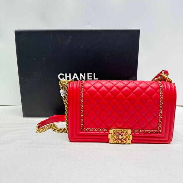 Chanel/CC LeBoy Medium Quilted Flap Red with Leather in Chain Hardware Special Edition CPU0122