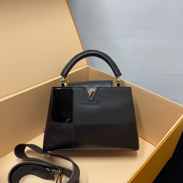 【TikTok Livestream】Louis Vuitton/LV Capucines BB Karung Limited Edition Patchwork Black Shoulder Bag GIA0302