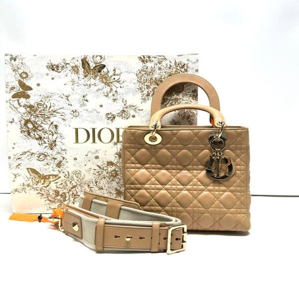 【TikTok Livestream】Dior/CD Lady Dior Medium Cannage Quilted Beige Limited GIA0226