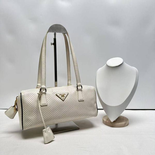【TikTok Livestream】Prada Perforated Striped Boston White CPU0331