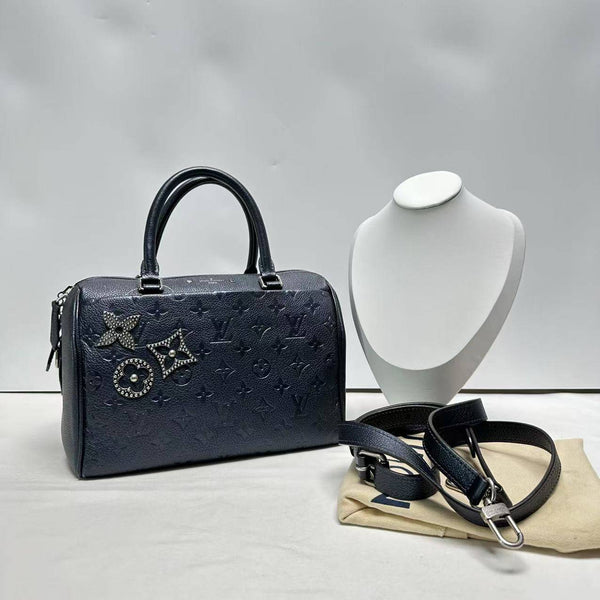 【TikTok Livestream】Louis Vuitton/ LV Speedy 25 Bandouliere Empreinte Navy CPU0428