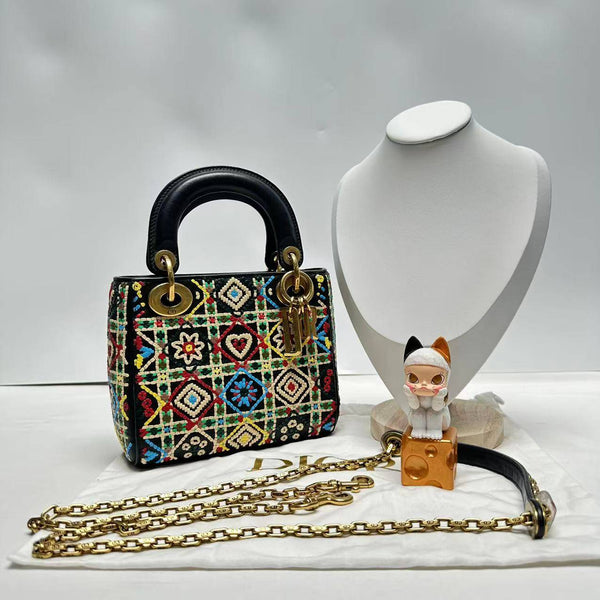 【TikTok Livestream】Dior/CD LadyDior Mini Woven Multicolor Limited Edition CPU0610
