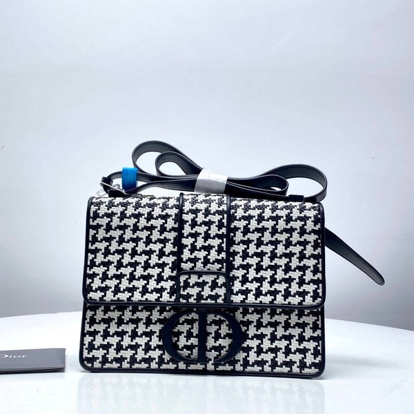【TikTok Livestream】Dior/CD 30 Montaigne Braided Flap Black/White CPU0512