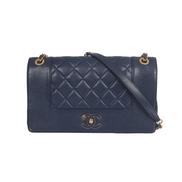 Chanel Vintage Mademoiselle Quilted Flap Navy Crossbody GIA0604