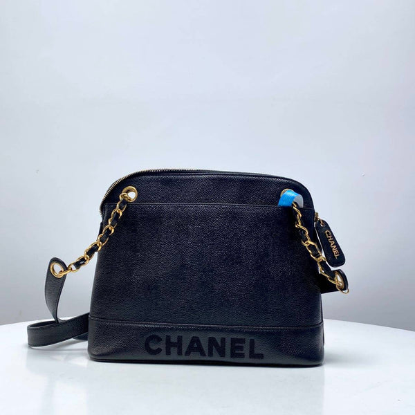 Chanel/CC Around 1997 Logo Embroidered Tote Chain Black CPU0423