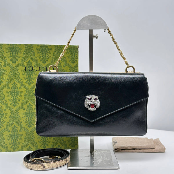 【TikTok Livestream】Gucci/GG Thiara Double Medium Flap Black