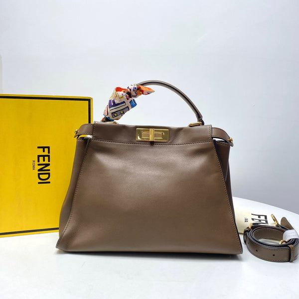 【TikTok Livestream】Fendi Peekaboo Medium Iconic Satchel Top Handle Brown GIA0301