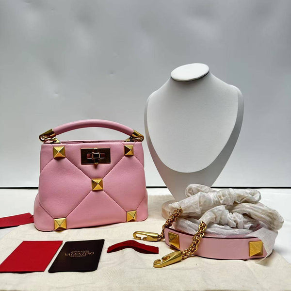 【TikTok Livestream】Valentino Roman Mini Stud Top Handle Pink CPU0304