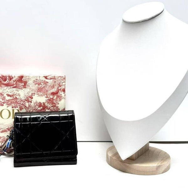 【TikTok Livestream】Dior/CD LadyDior Bi fold Wallet Lotus Cannage Quilted Black GIA0227